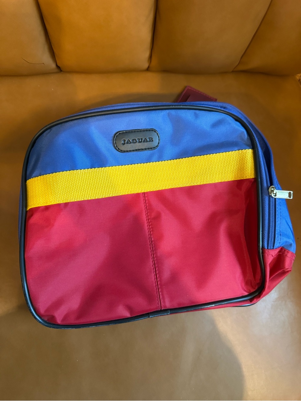 Vintage 90s Jaguar  Colorblock Toiletry Bag in Blue, Yellow & Red